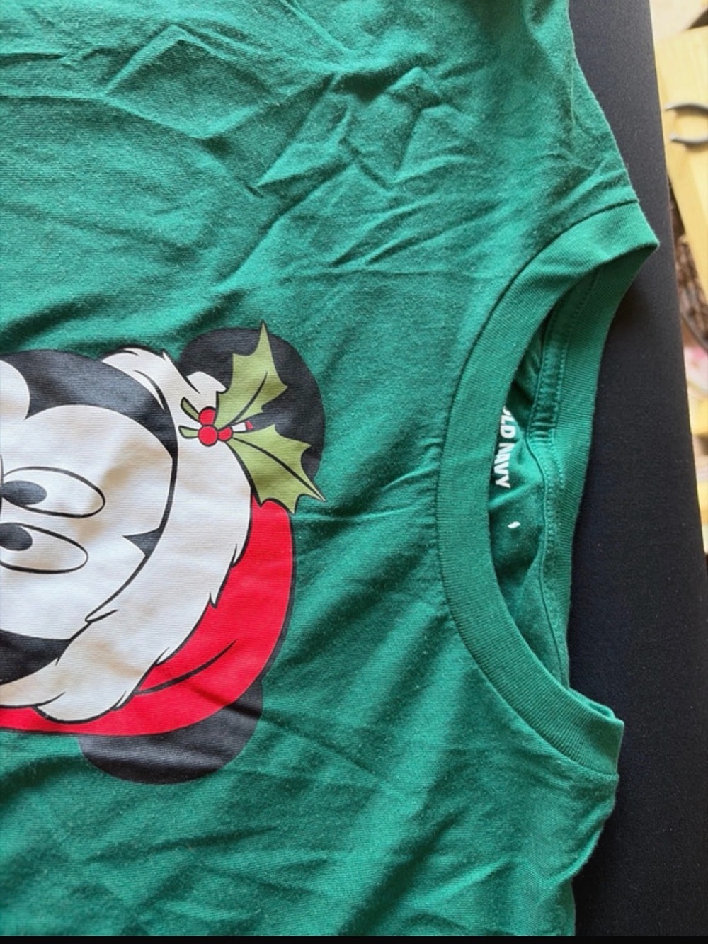 Old Navy Green Kids Mickey Holiday Tee with Red and White Accents